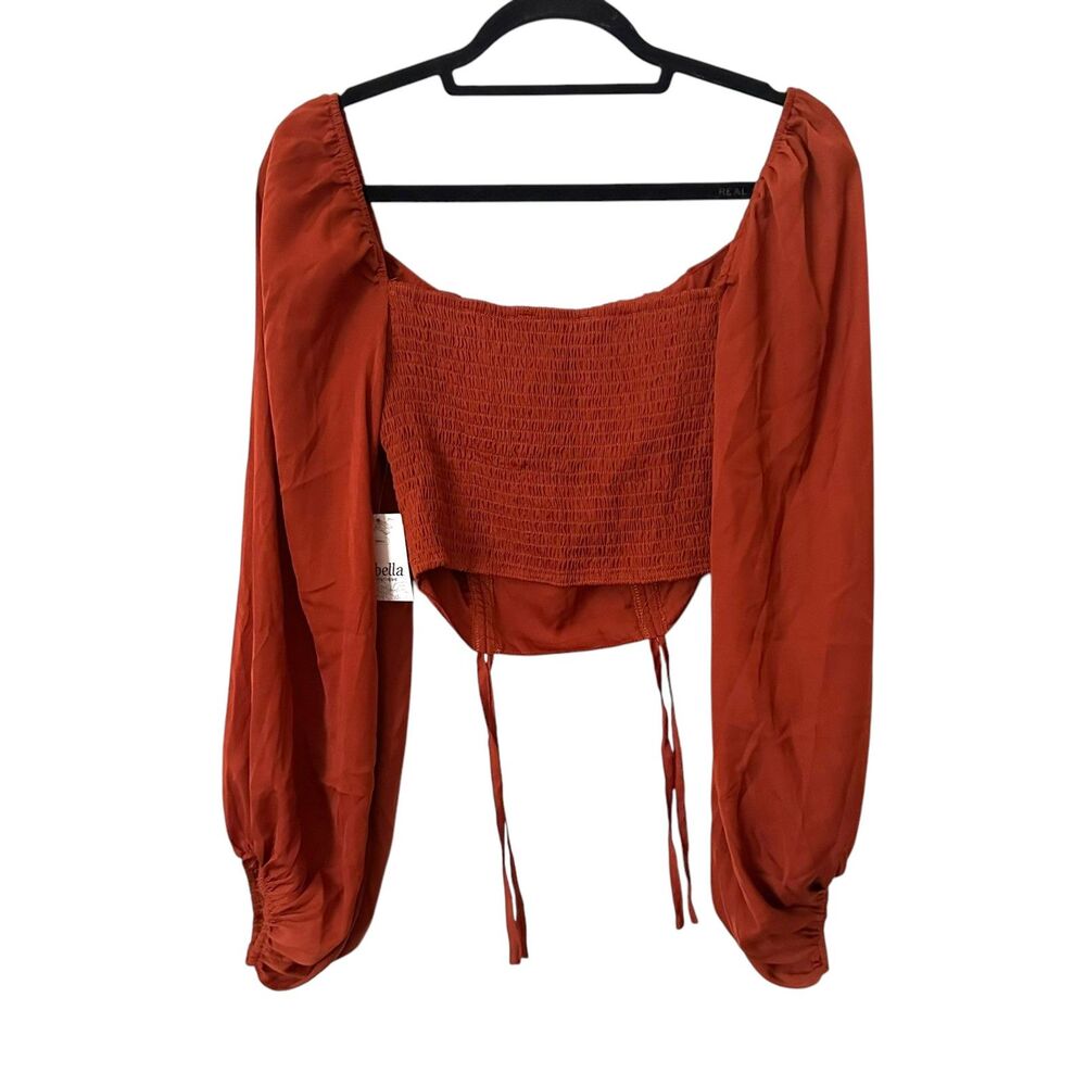 2BELLA‎ Cropped Ruched Blouse Rust NWT Small - Picture 3 of 5